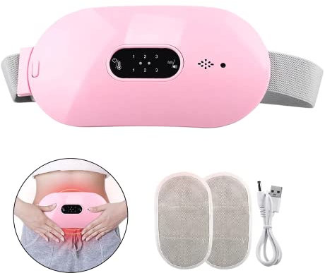 Portable Cordless Wireless Heating Pad for Menstrual Period Cramps, Electric Waist Belt Device, 3 Heat Levels and 3 Vibration Massage Modes, Back or Belly Heating Pad for Females (Pink)