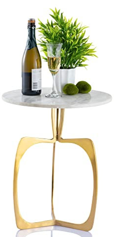 casamia Beistelltisch Metall rund ø 45 x 56 cm Dekotisch Marmor Sohoo Gestell Silber oder Gold Farbe Gold - Tischplatte weiß