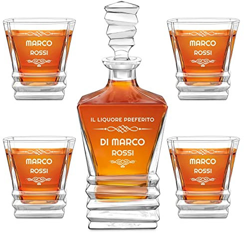 Maverton Caraffa whisky 800 ml - set di 4/6 bicchieri personalizzati - set decanter di cristallo con bicchieri - set da whisky per uomo per compleanno - per Natale - Milord