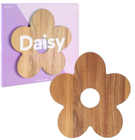 DOIY - Planche à Découper et Servir - Planche en Bois pour Fromages - Design en Forme de Marguerite - Idéale pour Tous Types d'Aliments - Fabriquée en Bois Gravé - Planche de Cuisine - 38x18x1,5 cm