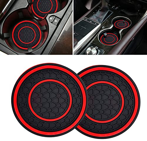 Car Cup Coasters - 2 Pack 2.75 Inch Diameter Universal Auto Anti Slip Cup Holder Insert Coaster, Suitable for Most Car Interior Accessories(Red)