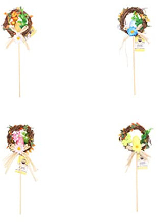 Toyvian 2st Ostergartenverzierung Feder Osterkranz Dekoration Frühlingskränze Stiele Osterei-Blumenkranz Blumen-Picks Aus Ostereiern Ostern Blumenpflücker Kuchen Kind Gäste Hölzern