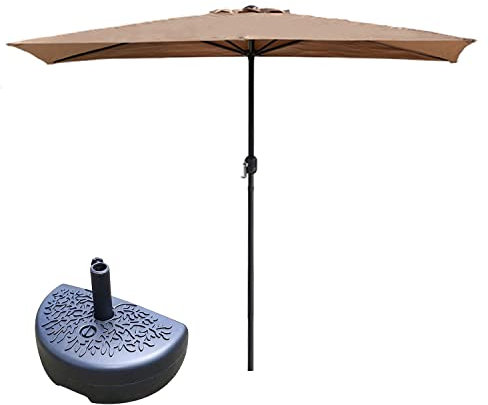Halber Sonnenschirm Rechteckig Klein Balkonschirm 200/250CM, Wasserdicht Sonnenschutz Halbschirm Kurbelschirm, Grün, Weiß, Rot, Braun (Color : Tan+Base, 68x45x23cm : 200x100cm)