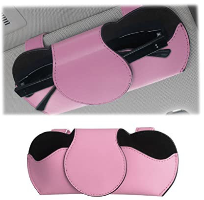 JNNJ Porta Occhiali da Sole da Autos per Parasole, Clip per Occhiali da Auto in Pelle PU, Scatola Portaoggetti per Occhiali da Sole per Auto, Universale Accessori per Autos Interni(Rosa)