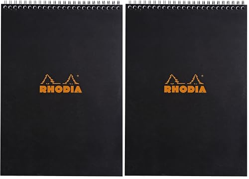 Rhodia 185009C - Spiral Notebook (Full Bound) Black - A4 - Small Squares - 80 Detachable Sheets - 80G Clairefontaine Paper - Soft and Resistant Coated Card Cover - Classic (Pack of 2)