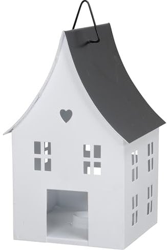 Windlicht - Lichthaus in weiß - schwarz zum Hängen aus Metall - Laterne - für die Gartendeko Outdoor - Deko Haus