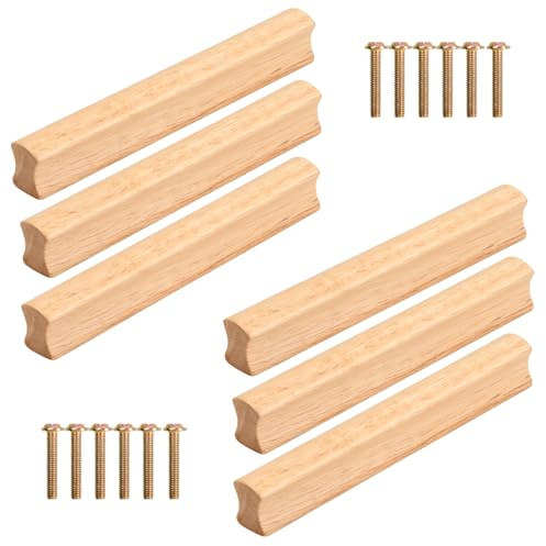 FESSOSKO 6 Stück Möbelgriffe Holz, Schubladengriffe Holz mit Schrauben, Moderne Schrank Griffe Küchengriffe, Schubladengriffe für Kleiderschrank, Küche, Schrank, Bücherregal - Lochabstand 128mm
