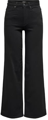 ONLY Jean à Jambe Large ONLMADISON Taille Haute Wide Leg Fit Jeans Black Denim M 32 Black Denim M / L32