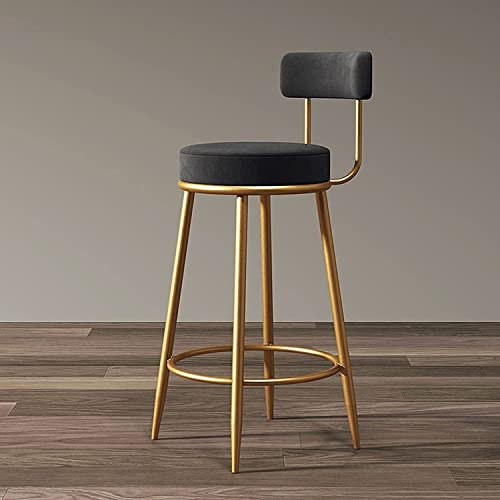 SAFWEL Küchenhocker Barhocker Gepolsterte Küchen-Barstühle mit Rückenlehne und goldenen Metallbeinen, Thekenstühle aus Stoff für Home Kitchen Pub (Color : Black, Size : 65cm)