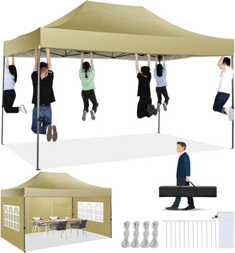COBIZI Faltpavillon Pavillon 3x4.5 Wasserdicht Stabil, Outdoor Faltbar Garten Pavillon UV Schutz 50+, Partyzelt mit 4 Seitenteilen, Khaki