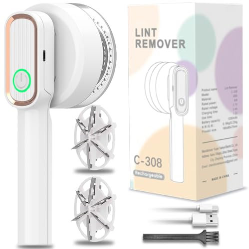 Lint Remover, Fabric Shaver Electric Bobble Remover for Clothes, USB Charging Fluff Remover Sweater Shaver with 2 Replacement Heads for Clothes Fabric