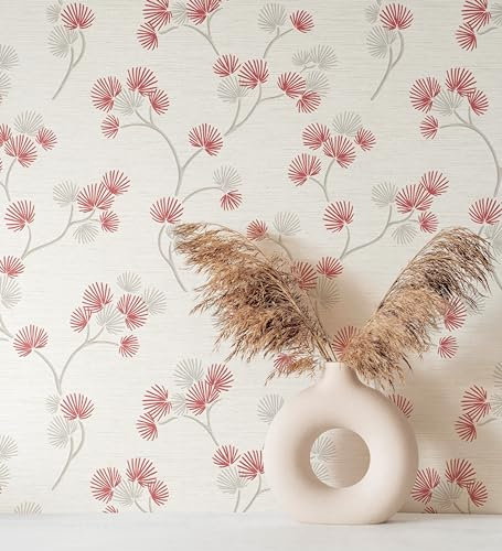 GAULAN 682376 Papier peint vinyle lavable fleurs japonaises rouges texturées en relief pour mur salon cuisine bain chambre couloir stanza salle à - Rouleaux de 10 m x 0,52 m