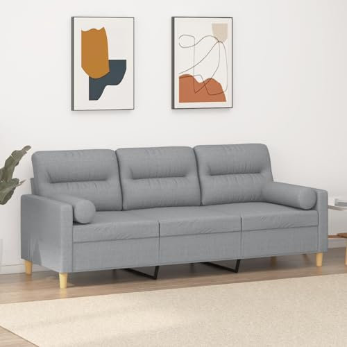 Cozynest 3-Sitzer-Sofa mit Zierkissen Hellgrau 180 cm Stoff Liegesofa für Wohnzimmer, Polstersofa Sessel Relaxsofa Loungesofa Relaxcouch