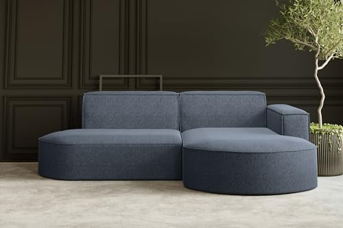 Kaiser Möbel, Ecksofa, Schlafsofa, Sofa Modena Studio Parma, Modern Design Couch, Polsterecke, Freistehend Sofa Wohnzimmer -Stoff Verita Marineblau Rechts