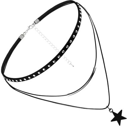 JJDreams Gothic Layered Choker Halsketten mit schwarzem Pentagramm Star Charm Anhänger Schwarze Halsketten für Frauen 90er Grunge Choker