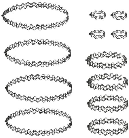 Choker Halskette Sets,12 Pcs Choker Halsband Elastische Tattoo Halskette Stretch Tattoo für Mädchen Frauen Kinder Halskette