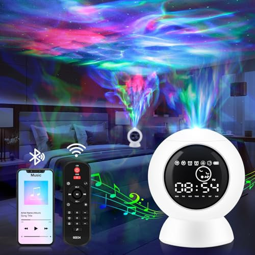 RTjoy LED Projection Alarm Clock, 3 in 1 Star Projector with LED Alarm Clock and Soothing White Noises, Remote Control Starry Sky Night Lights for Teen Kids Bedroom,School,Birthday,Holiday Gifts