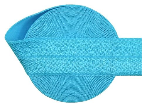 Nine Looms Shiny Fold Over Elastic Band 1 Inch 25mm 5 Yards Elastic Band, Stretch Elastic for Sewing, Turquoise Foe Spandex Ribbon for Hair Tie Headband Dress DIY Sewing Trim (5Y Turquoise)