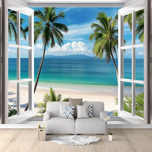 Papier Peint de Photo Paysage De Cocotiers Au Bord De La Mer 250 x 175cm Papier Peint Panoramique Papier Peint intissé Murale Pour Chambre De Fille, Garçon, Chambre De Bébé Salon Chambre Décor