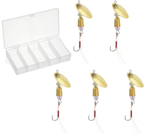 PATIKIL Fishing Lures Spinnerbait, 5 Pack Trout Lures Rooster Tail Fishing Lures Single Hook Trout Spinners 1/5 oz with Tackle Boxes for Freshwater Saltwater Fishing, Gold Tone