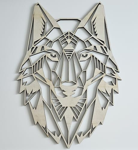 Wolf Kopf Deko, Wanddeko Holz, Wanddekoration, Geometrie, Geschenk Wohnung, Wand, geometrische Ornamente, Wandkunst, minimalistisch moderne Dekoration Schlafzimmer und Wohnzimmer, Kunst (50cm Hoch)