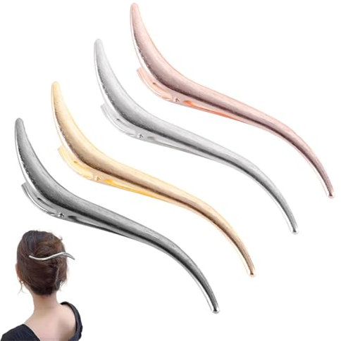 XUZOPIM 4 Pièces Pince À Cheveux Crocodile, Pince Crocodile Cheveux, Pinces À Bec De Canard Multicolore Barrette Métal Alligator Antidérapante Femme Fille Pour Coiffure De Salon Décoration