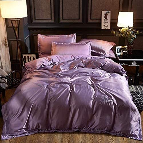 Lussuoso set di biancheria da letto in seta di gelso di grado 6A, 4 pezzi, copripiumino, lenzuolo con angoli, federe profonde 19 momme, per letto matrimoniale, viola, 2 m