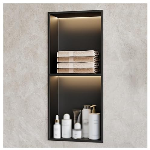 ZCFLWR Nicchia da Parete in Acciaio Inossidabile, nicchia da Doccia incassata con Luce a LED, mensola Organizer Impermeabile per riporre Oggetti in Bagno, Senza Bisogno di Piastrelle (Nero, 70x28x