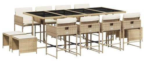 vidaXL 13-TLG. Garten-Essgruppe mit Kissen Beige Poly Rattan