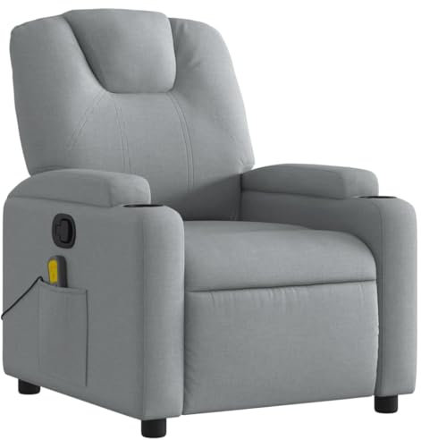 Tidyard Massagesessel, Verstellbare Rückenlehne Fußteil, Fernsehsessel, Relaxsessel mit Liegefunktion, Sessel, Ohrensessel, Hellgrau Stoff