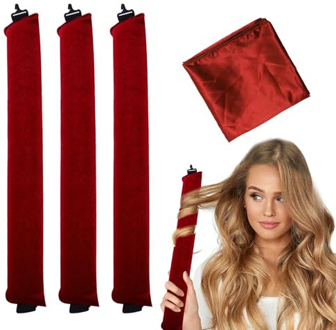 3 Stück Hitzefreie Lockenwickler, Haar Locken über Nacht, Lockenwickler Über Nacht mit Haken, Heatless Curls Große Locken, für Verschieden Haartypen, Langes und Kurzes Haar Verwendet Werden(Rotwein)