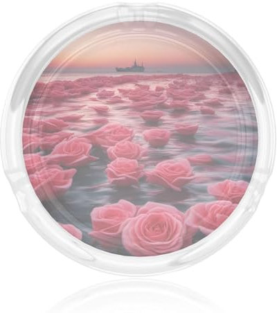 Roses by the Sea Aschenbecher aus Glas, rund, 8,4 cm, klarer Kristall, Nachttischaschenbecher für Zuhause, Büro und Außenbereich