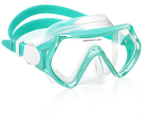 Gafas de buceo para niños de 4 a 12 años, máscara de esnórquel con cubierta nasal, panorámica HD de 180°, antivaho, antifugas, para niños, niñas, adolescentes