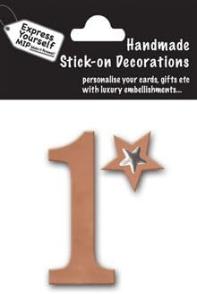 Self-Adhesive Rose Gold Number 1 Decoration, with Star, Handmade Craft Embellishment, for Cards, Gifts, Crafts, scrapbooks, Childrens Crafts