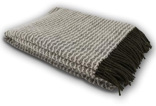 GLAESER Wohndecke - fair de Luxe Wolle pur | Wolldecke aus 100% Wolle | Couchdecke/Sofadecke | Wohlfühlende und Anschmiegsame Kuscheldecke | (Deep Lichen Green Bianco)