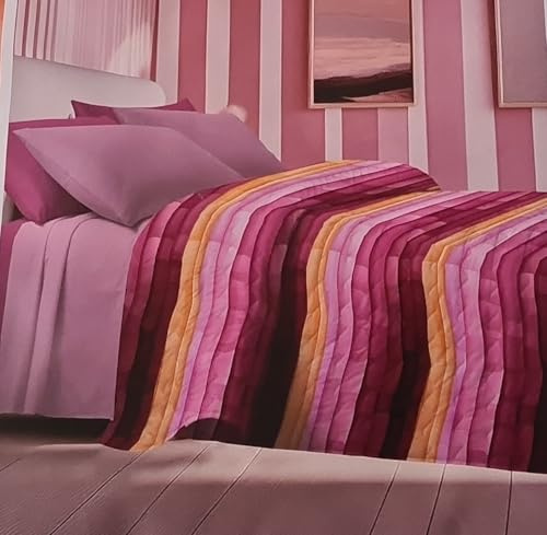Zambaiti Trapuntino Estivo a Righe, Una Piazza, Microfibra, Fucsia/Rosa/Arancione, 170x260 cm