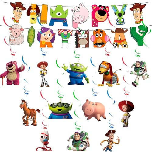 Toy Inspired Story BirthDay DecorationS Banner-Kids Toy ParTy DecorationS BirThday Banner Bunting Garland and Hanging Swirls DecorationS Party Pack for Toy Birthday Party Supplies Decorations