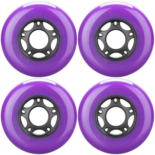 Inline-Skate-Rollen, 85A Durometer, 24 mm Breite, 64–80 mm Durchmesser, Schwarz, für drinnen und draußen, 4/8er-Pack (4, Lila, 80 mm)
