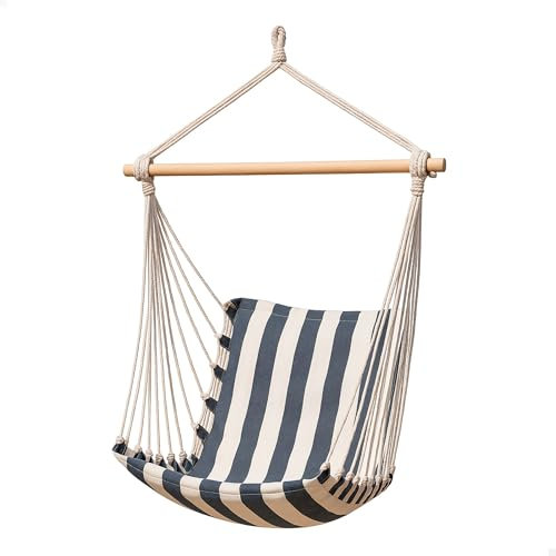 AKTIVE 63164 Chaise Suspendue, 90 x 55 x 125 cm, en Coton et Polyester à Rayures, avec Support supérieur en Bois et Cordes de Fixation, capacité jusqu'à 110 kg, pour Jardin, terrasse ou Camping