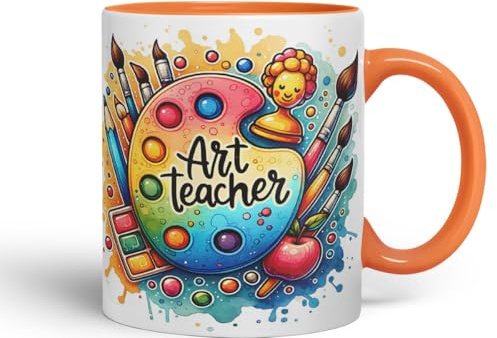 Vixar Art Teacher Mug Thank You, End of School Gift Ceramic Coloured Mug Cup for Tea Coffee Hot Brew 330ml 11Oz Gift (Orange)
