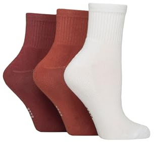 ELLE Women's Half Cushion Socks - Soft Breathable Bamboo Material for Sports, Anklet, Plain with Stripes, Size 4-8, Pack of 3