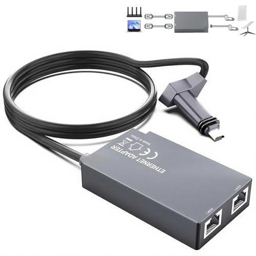Compatible with Starlink Gen 2, Dual Port RJ45 Wired Network Adapter, Plug and Play, Up to 1Gbps High-Speed LAN Splitter - 2 Devices Networked Simultaneously