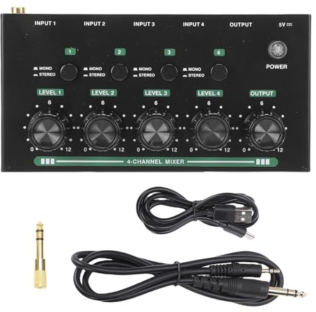Luocute 4-Kanal-Mixer, Mono-Stereo-Umschaltung, Geräuscharmes USB-Kompakt-Sound-Mischpult, für Leistung