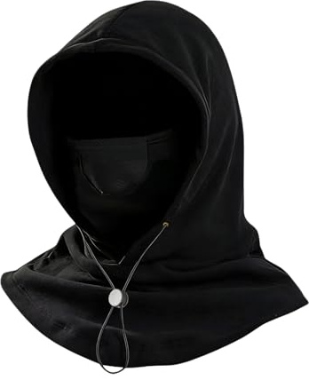ZEMINRI Cagoule Moto Noir Hiver Cagoule Moto Homme Femme Thermique Polaire Respirant Chapeau Homme Bonnet Femme Cagoules Noire Coupe-Vent Multifonction Réglable Cache-Cou Intégré pour Ski Sport