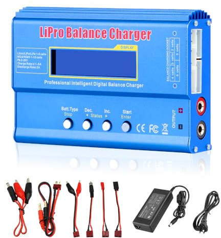 WDKXCN Lipo Battery Charger, 80W 6A Lipo Balance Charger with Complete Power Cord, RC Battery Charger with Power Adapter, Lipo Balance Charger for Lipo Li-Poly Li-Ion Life Nicd Nimh Pb