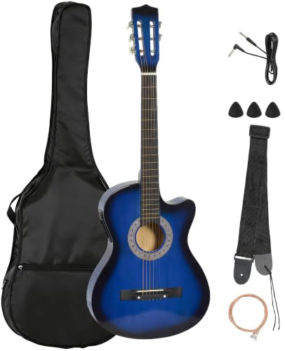 HOMCOM Chitarra acustica elettrica 38 pollici full size classica Blu | Chitarra per principianti, adolescenti, adulti, finitura lucida, custodia, cinghia, plettri, corde di ricambio