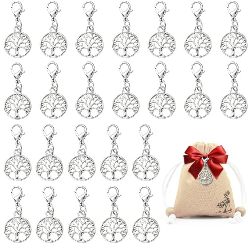 deegbbyi 24 Pièces Porte-Clés Arbre de Vie, avec Fermoirs Homard | Porte Clés Arbre de Vie Argenté, pour Confirmation Mariage Anniversaire Réunion de Famille Noël Invités Retour