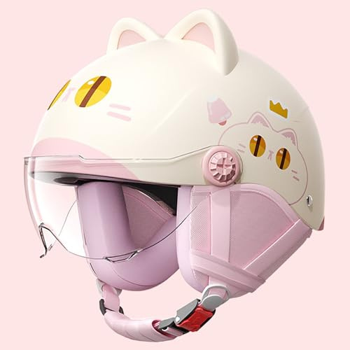 Casco Da Scooter Per Bambini, Casco Da Moto A Mezza Calotta Con Visiera Parasole Per Bambini E Bambine Dai 3 Ai 12 Anni, Casco Da Ciclomotore Per Bambini Omologato ECE 22.06 B,51-57cm
