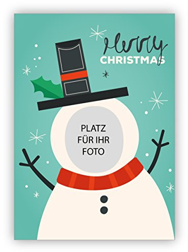 Kartenkaufrausch 4 Komische Vintage Weihnachtskarten mit ihrem Foto als Schneemann mit ihrem eigenen Innen-Text - ohne unser Logo a.d. Rückseite • Weihnachtsgrußkarten zu Neujahr