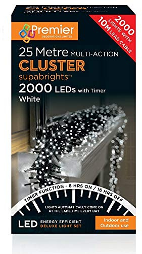 Premier Decorations - 2000 Multi Action Cluster LED Lights with Timer - White